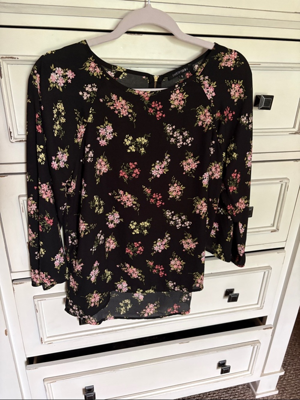Papermoon Black Floral Blouse with Pink and Green Accents